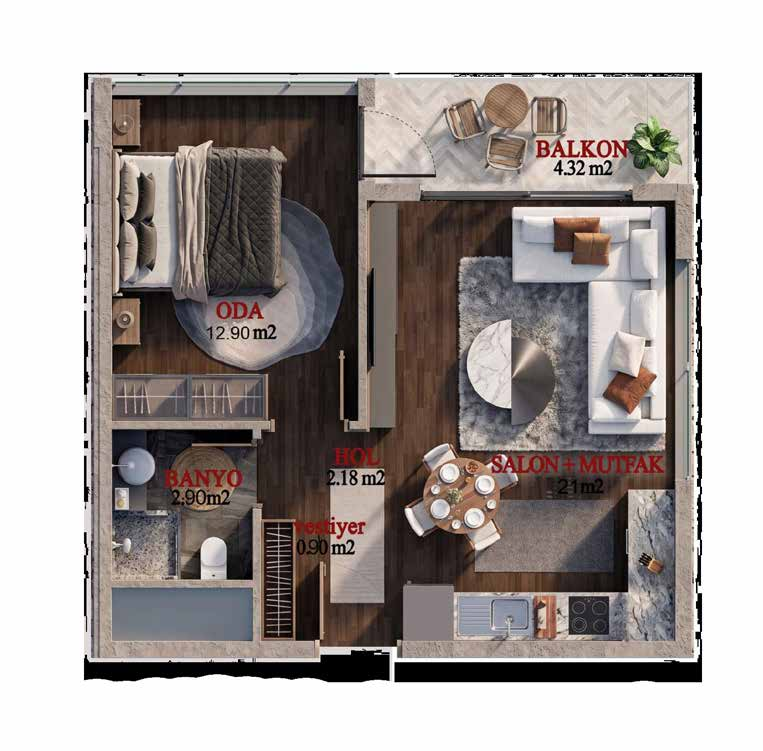 Zevora 1+1 daire planı